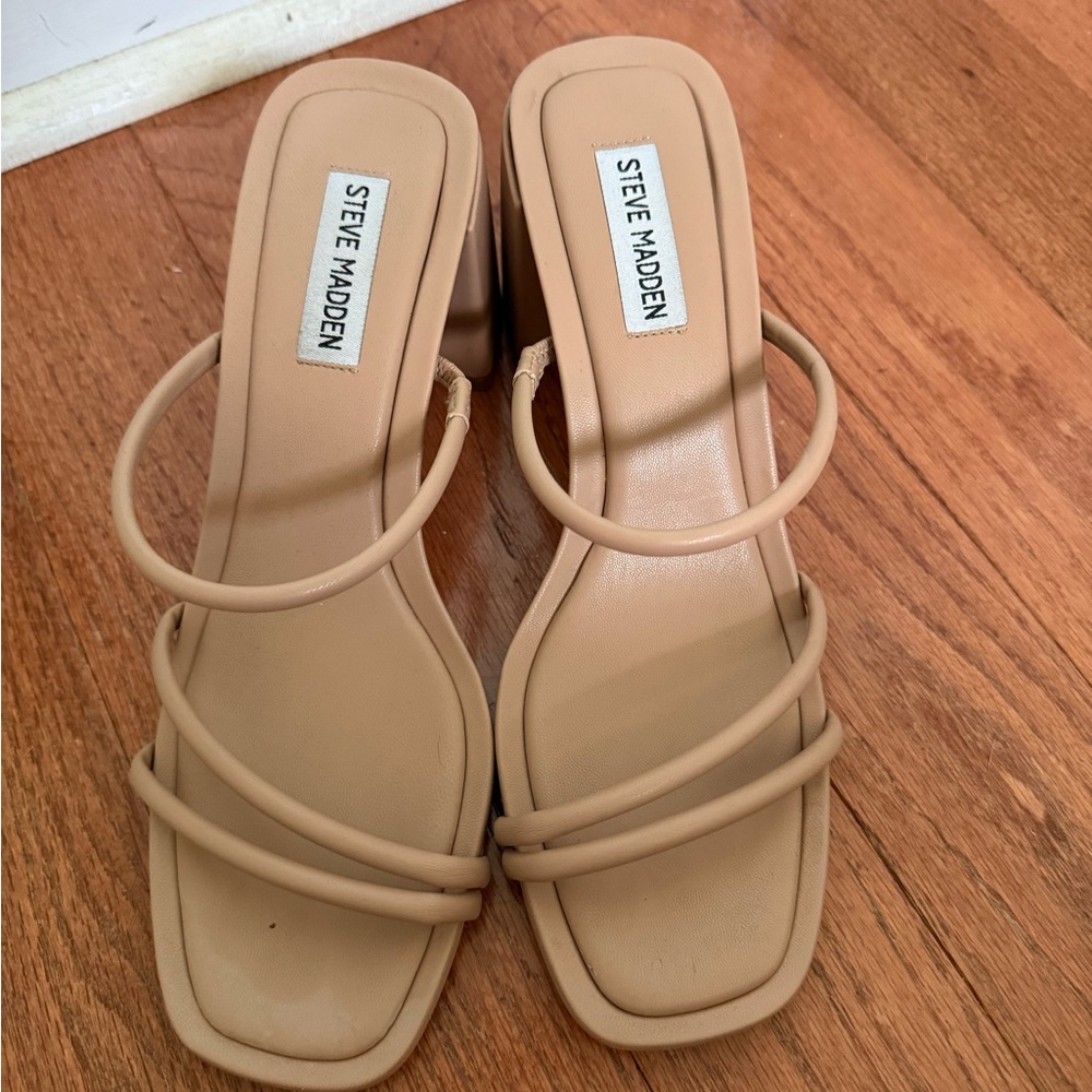 Steve Madden Beige Strappy Block Heel Sandals